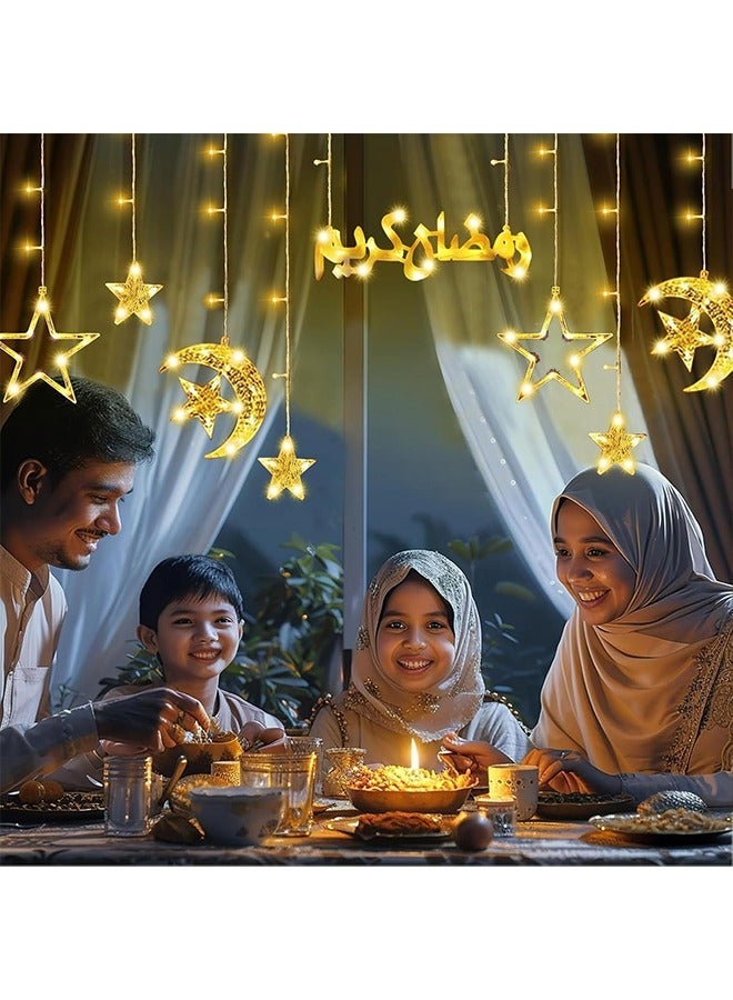 يواوليتي أضواء رمضان، أضواء زينة القمر والنجوم البيضاء الدافئة، 8 أوضاع إضاءة داخلية وخارجية لتزيين المنزل في رمضان - Image 1